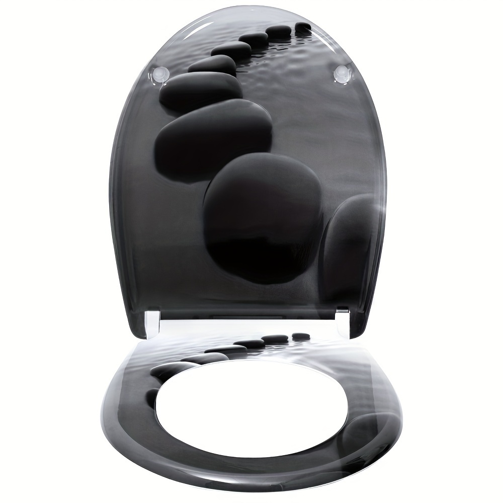 Image of 1pc Toilet Seat With Soft Close, Toilet Seat Pattern, Toilet Lid Release, Made Of , Stable Toilet Seat Premium Toilet, Oval Shape