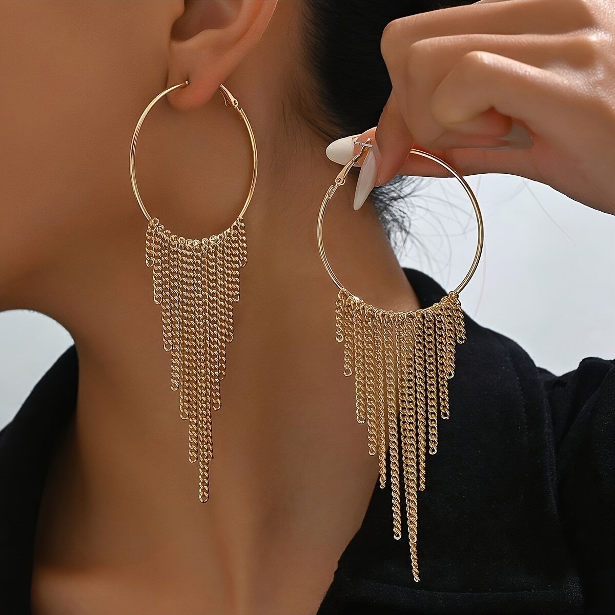 E-shop 1 Paar Mode Großer Kreis Geometrischer Dreieck Quasten Ohrringe Damen Einfache Trendy Ohr Schmuck
