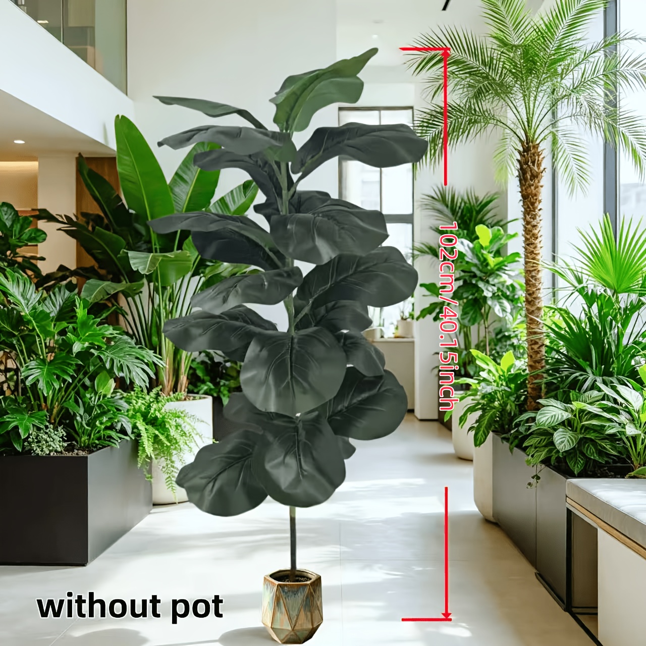 TEMU Ficus Lyrata Artificial Gigante - Planta Tropical Realista, Árbol Artificial - Follaje Verde , Decoración de Exterior/Uso Interior sin , para