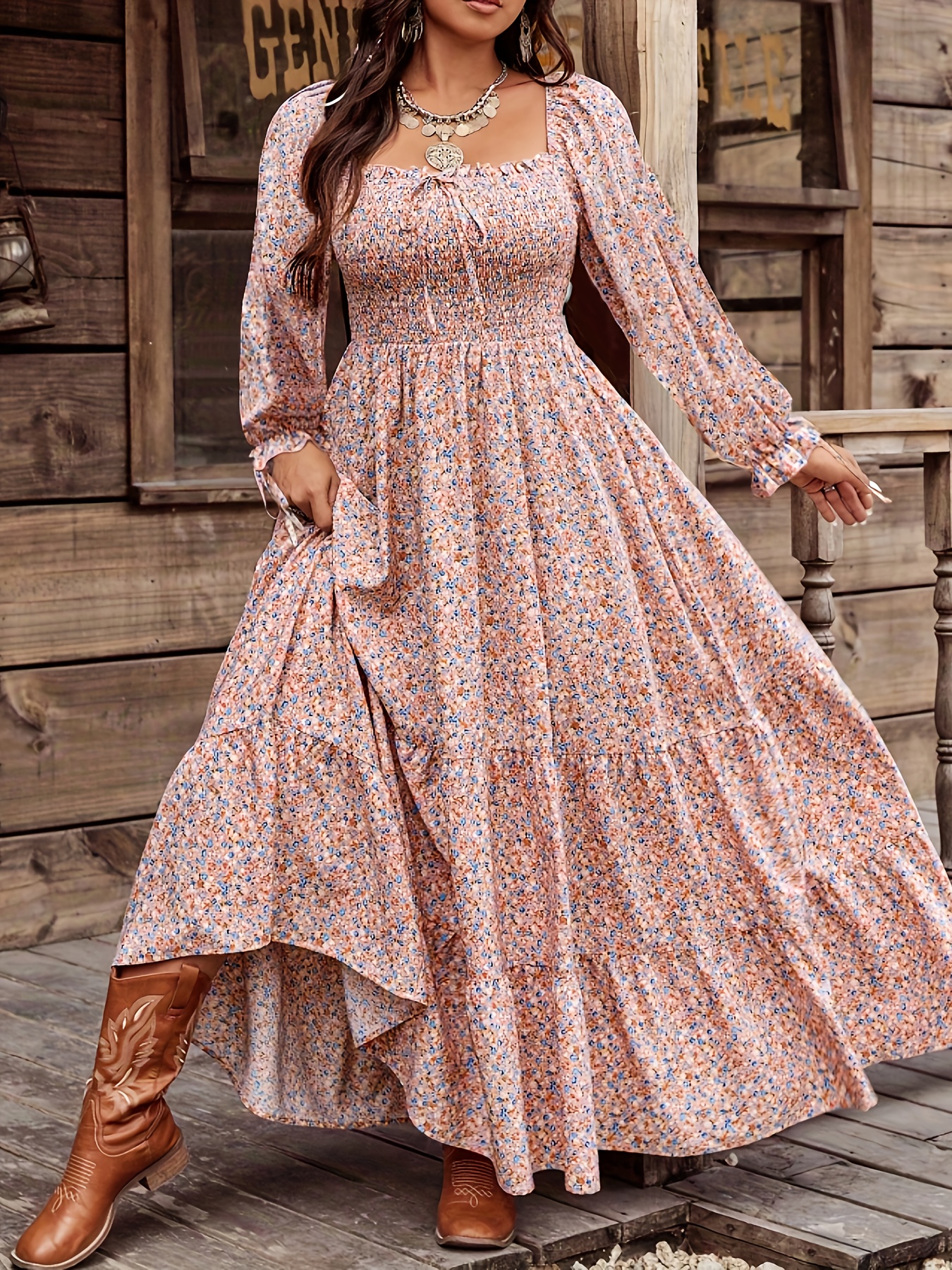 plus size womens plus size floral vintage maxi dress flowy a - Temu Oman