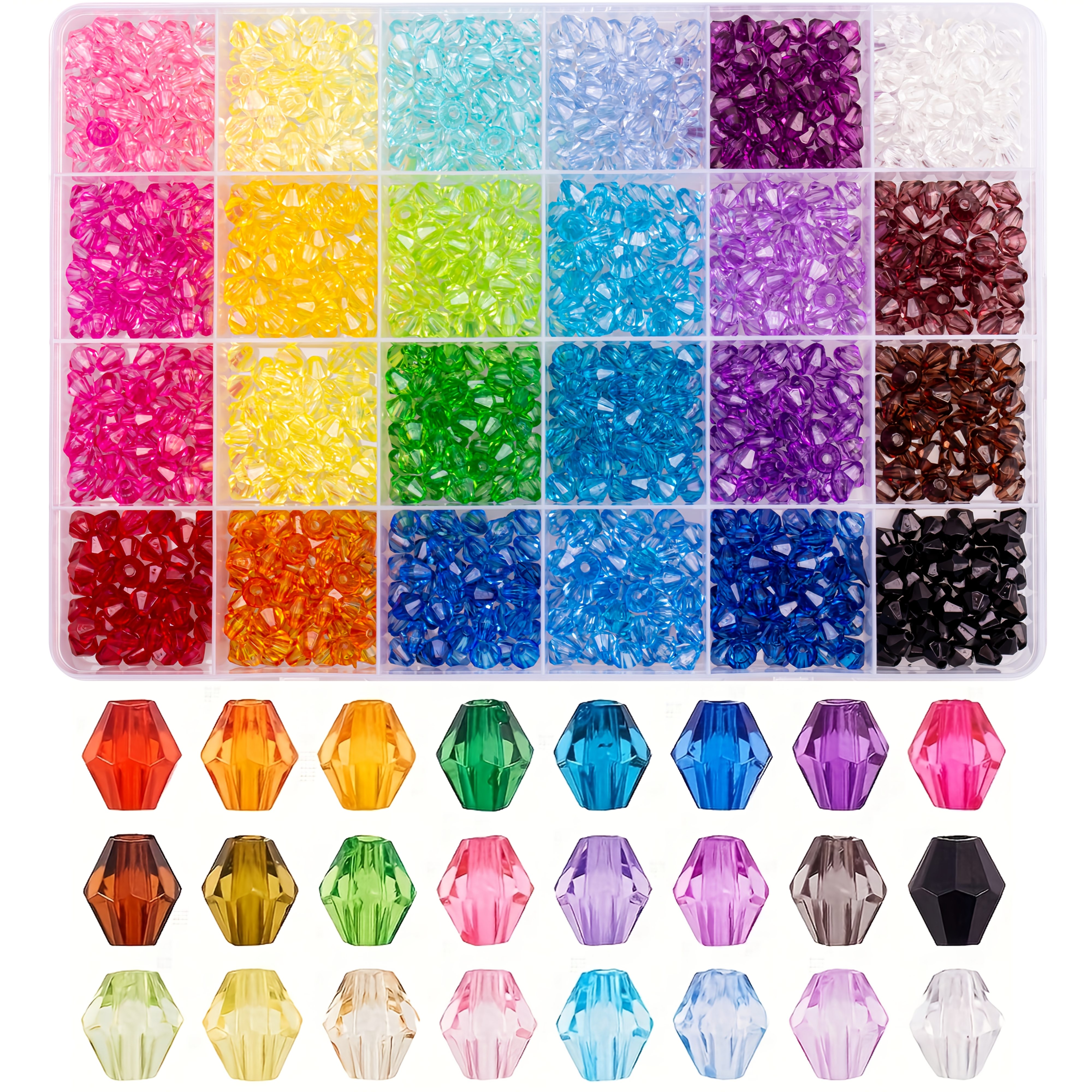 E-shop Etwa 1440 Stk./Box Transparente Acrylperlen, Bicone, Gemischte Farbe, 6X5.5Mm, Loch: 1-2Mm, Schmuckherstellungssets