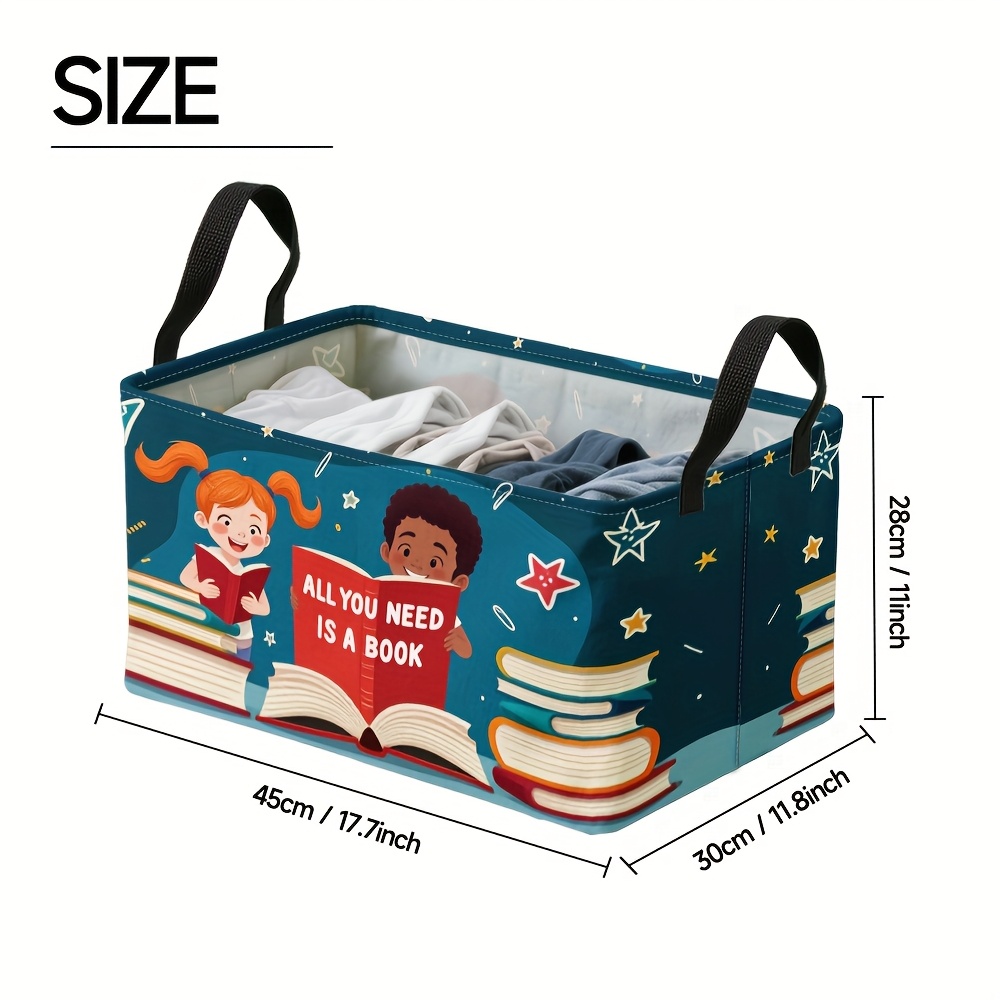 TEMU 1pc, Oversized Book Reading Design Foldable Storage Option, Square Oxford Fabric With A Metal Frame, Square Storage Basket Suitable For Camping,