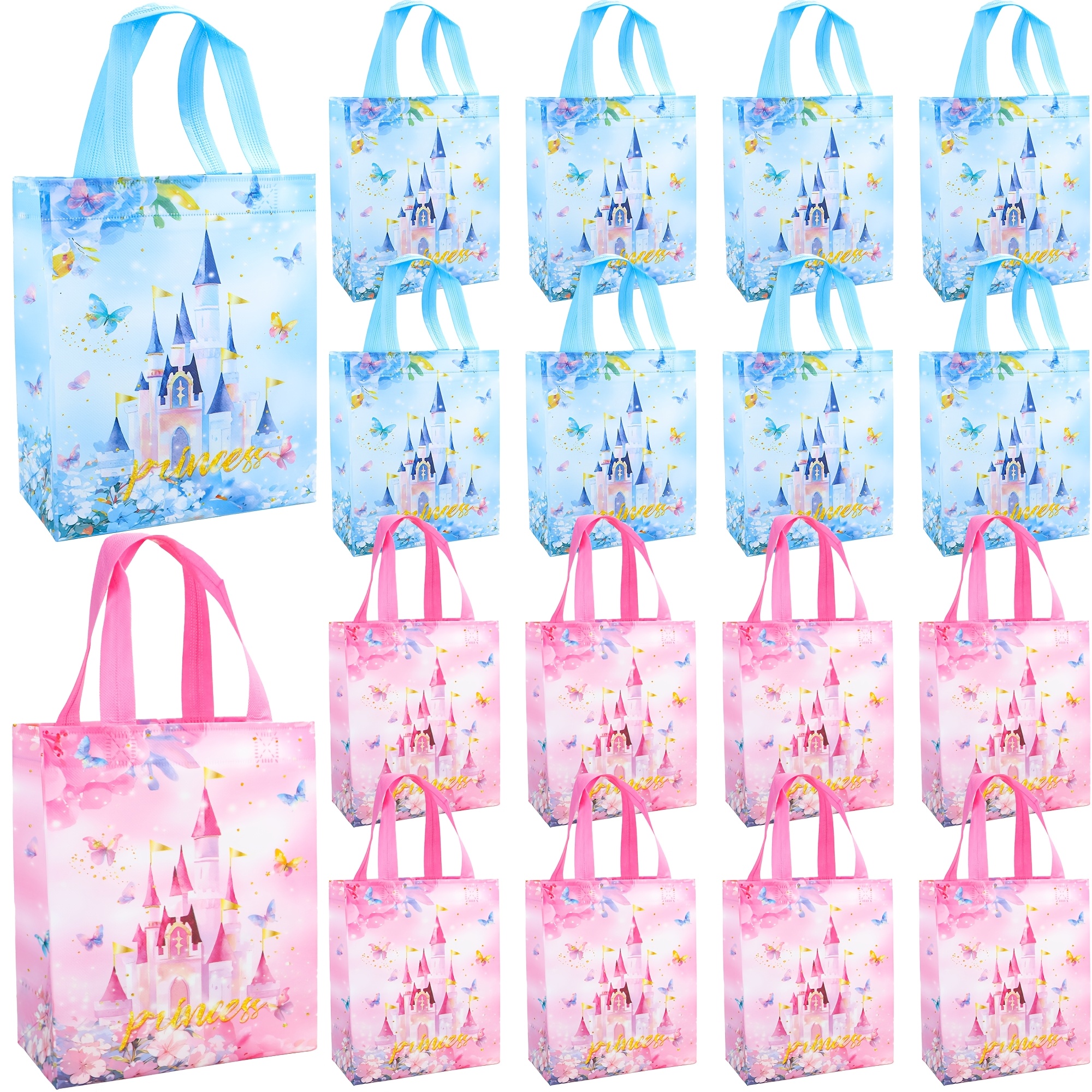 

6/12/24 Pack Princess Party Favor Bags Gift Bagswith Handles Reusable Non Woven Castle Candy Bags Treat Princess Gift Bag For Birthday Shower Valentine's Day, X 10 Inch