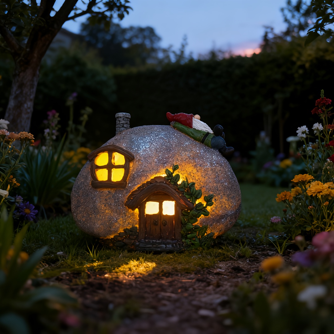 E-shop Solar , Feenhaus, Harzstatue Licht, Garten Dekorative Leuchte, Ornament, Geeignet für: Garten, Hof, Tischplatte, Sukkulenten Pflanzen, ein