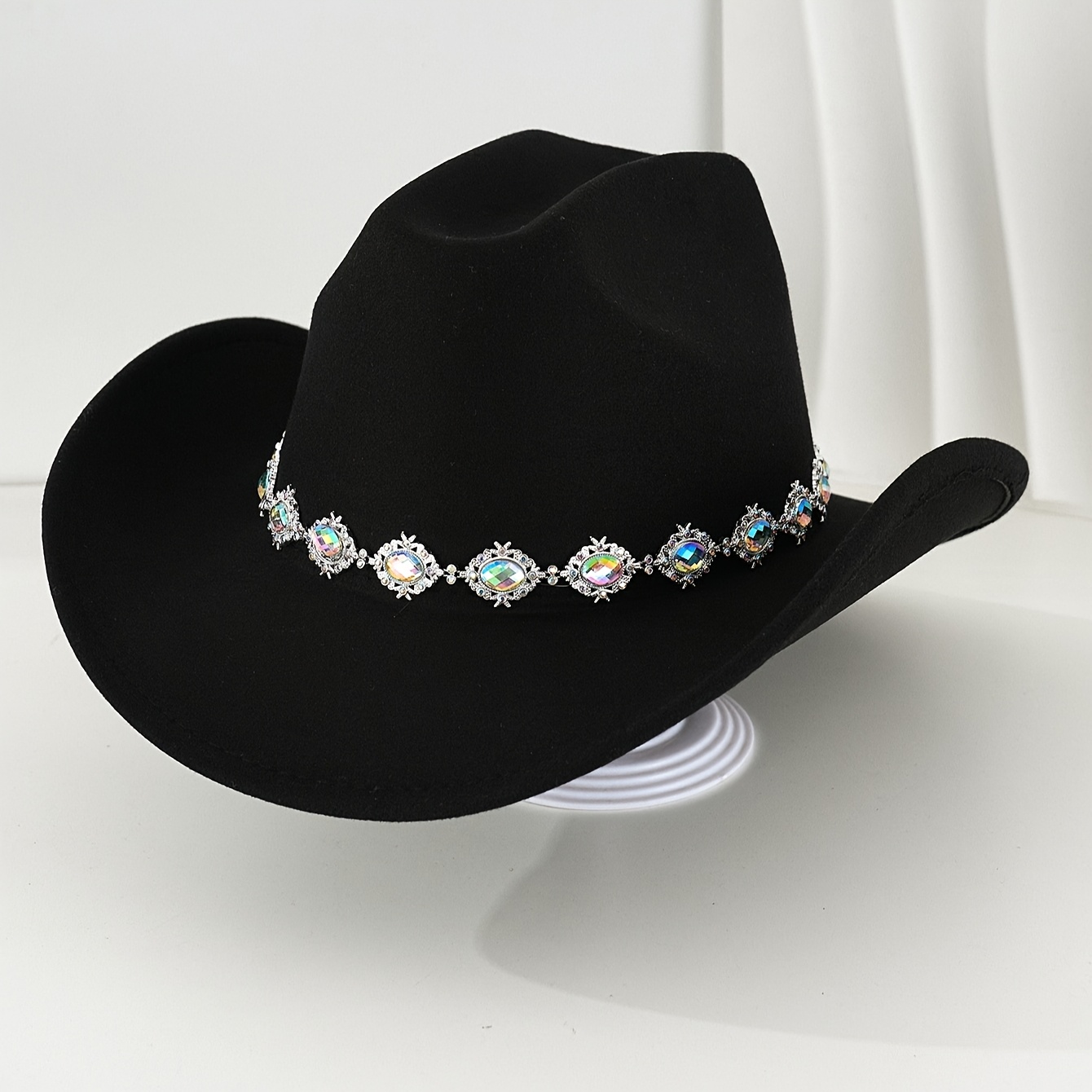 1pc solid color unique shiny top hat cowgirl hat - Temu display picture 1