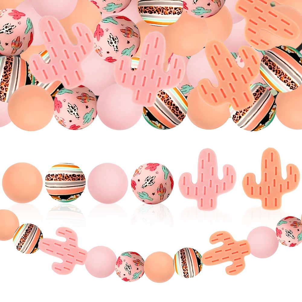 

34 Cactus Silicone Beads In A Bohemian Style, Diy Crafts Like Flower Wreaths, Keychains, Lanyards, Necklaces, Bracelets, And Jewelry Making Accessories.