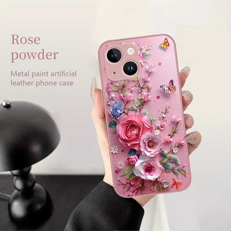 

Creative Flower And Butterfly Pattern Metal Paint Leatherette Mobile Phone Case New Model Suitable For Iphone 15/14/13/12/11/x/xs/xr/xs/pro/max/plus