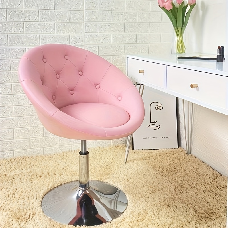 

Pu Leather Vanity Chair Stool For Makeup Room Round Back Beauty Make Up Chiar Adjustable Swivel Salon Spa Stool Modern Circle Lounge Chair Pink