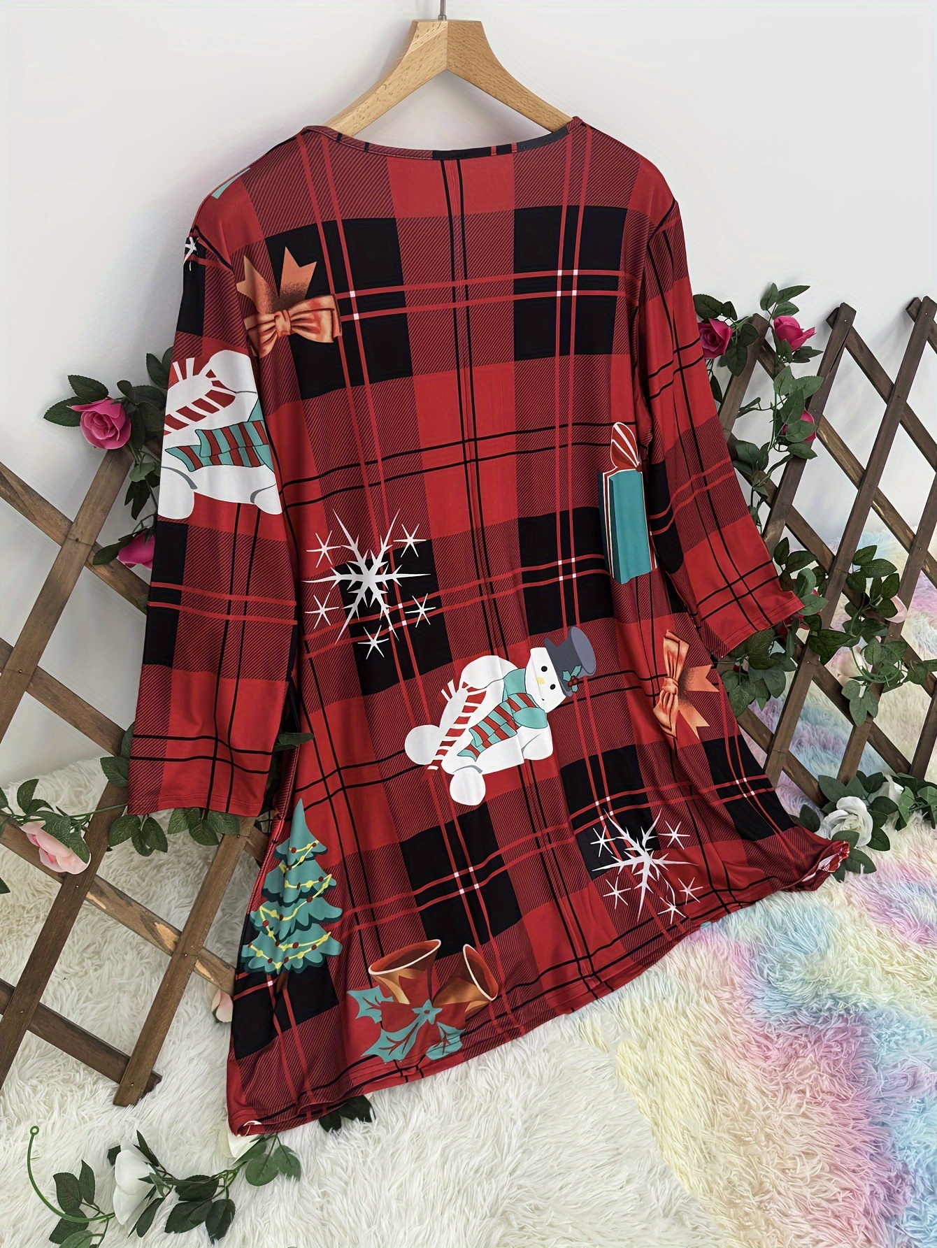 plus size elegant christmas pattern dress polyester blend - Temu Germany