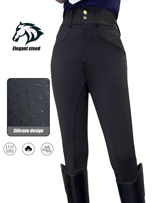 pantalones de equitación con cremallera y cintura para mujer, con gancho, que presentan un de estirapa en silicona para mayor . es y elástica, lo que una de movimiento el entrenamiento de equitación y las actividades al aire libre.