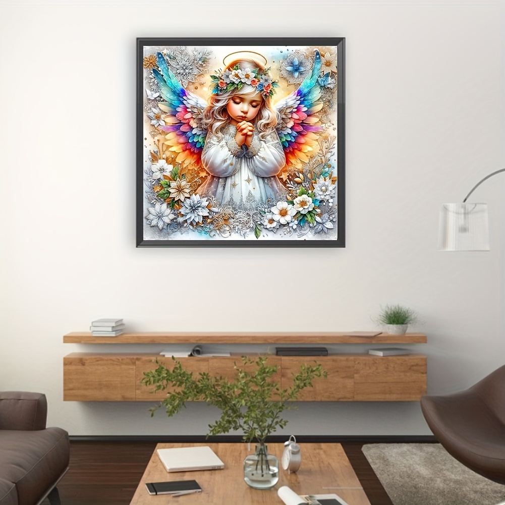 

Round Diamond Wings And Floral Design Diamond Painting Kit, Acrylic (pmma) Craft Set For Home Decor - 30cm X 40cm