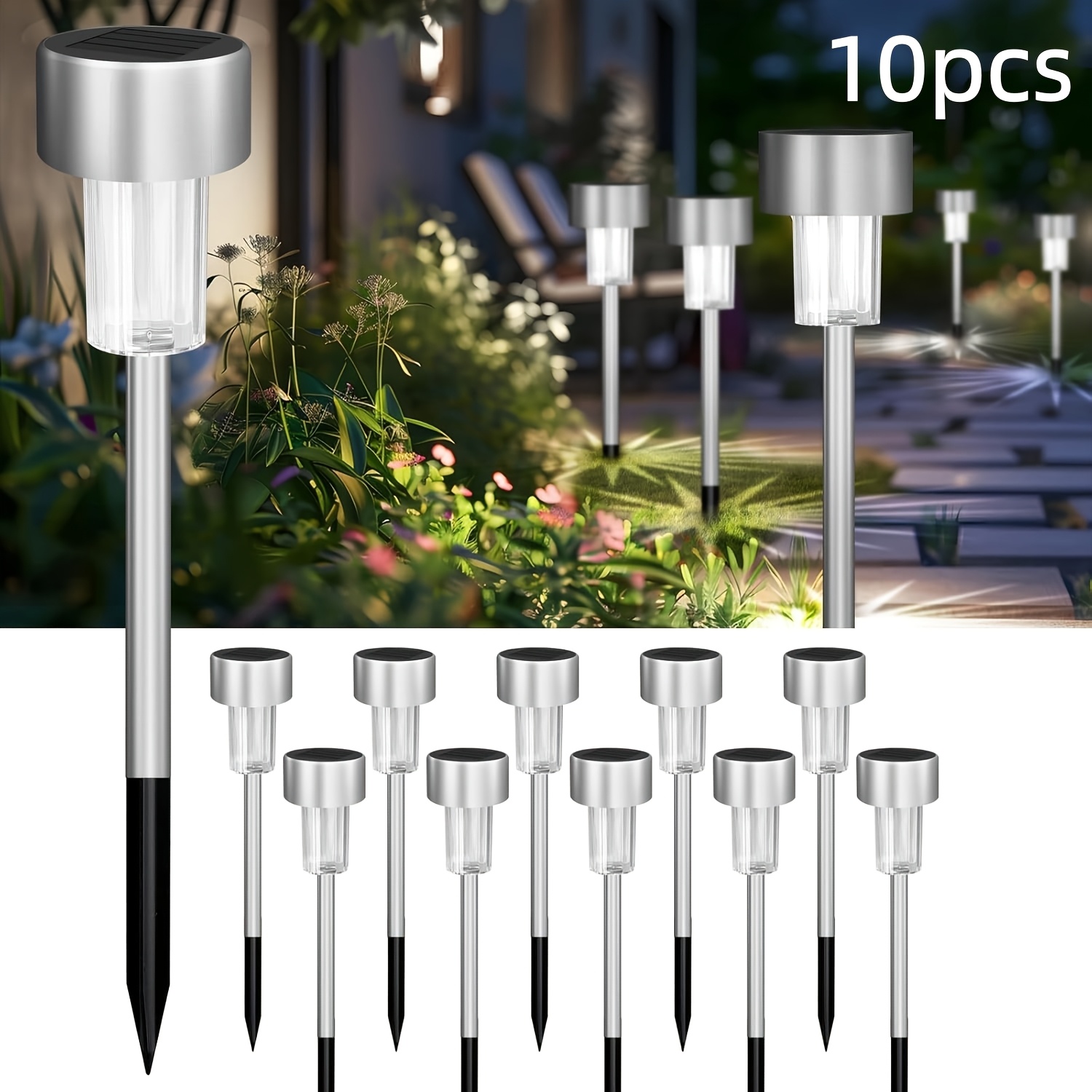 TEMU 10pcs Outdoor Solar Small Tube Lights, Courtyard Lights, Landscape Lighting, Wooden Stake Road Lights, Courtyard, Backyard, Lawn, Terrace, Road,