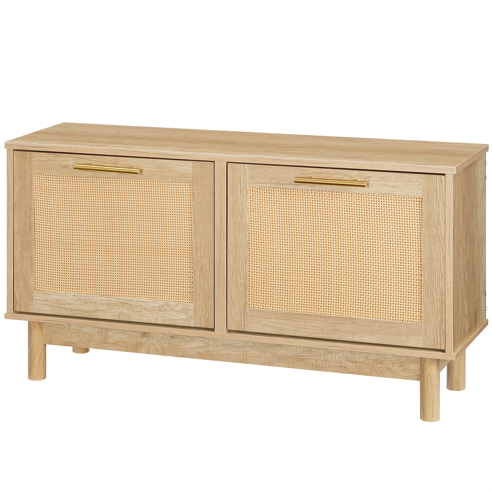 Multifunctional Shoe Cabinet With 2 Flip Drawers, Rattan Shoe Changing Stool, Golden Metal Handles And Adjustable Shelves - Suitable For Entrance, Living Room And Hallway Storage