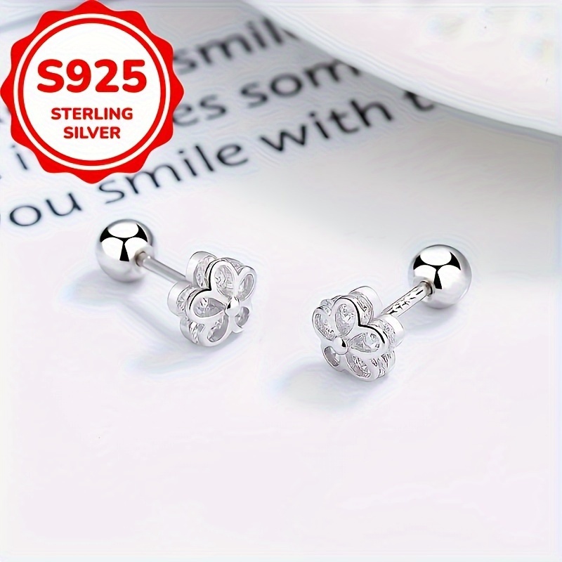 flower twist screw ear studs for women s925 silver   ins twist screw ear bone studs elegant earring jewelry Product details 3