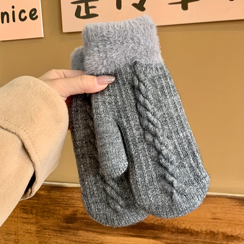 TEMU New Double Gloves For Women In Winter Cute Thickened Plush Cycling Warm And Cold Proof Adults Can Choose And Women Fried Dough Twists Thickening