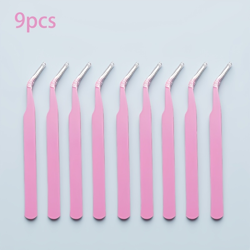 TEMU 9pcs Set Of Curved-head Tweezers With Protective Covers, Pointed Tweezers For Beaded Jewelry Making, Jewelry Projects, And Repair Tools. Durable
