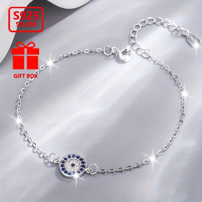 

Total Weight About 1.5g) 1pc Women's Fashion Bracelet 925 Pure Silvery Eye Bracelet Female Inlaid Synthetic Oxide Suitable For Activities And Parties, The For Gifts