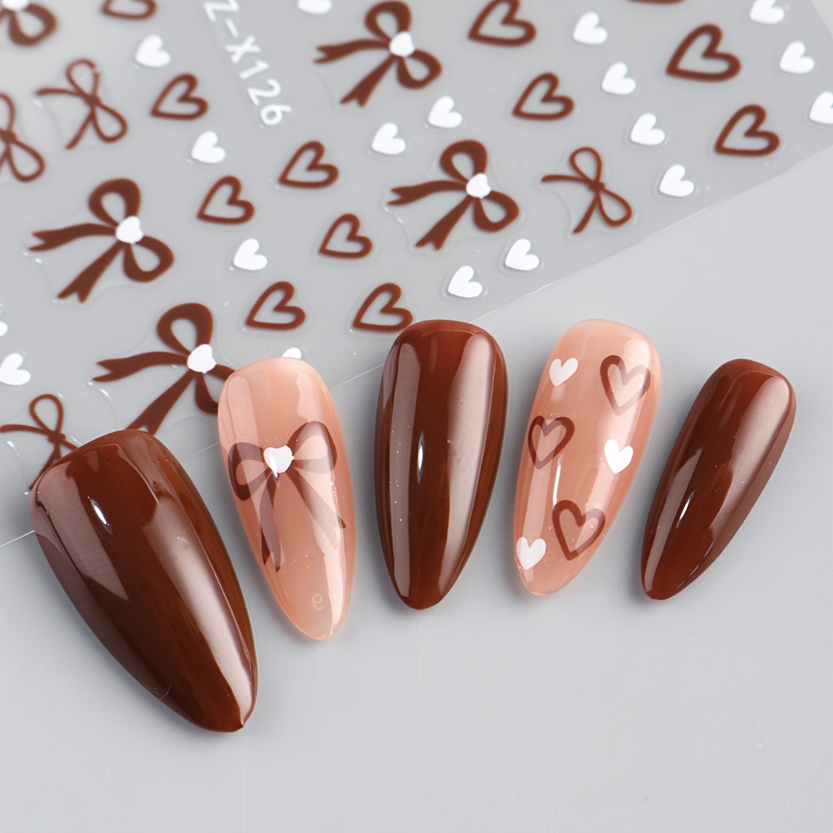 TEMU Pegatinas para uñas de y marrones de otoño-invierno, calcomanías autoadhesivas para uñas de de amor y en marrón chocolate y , bonitos accesorios