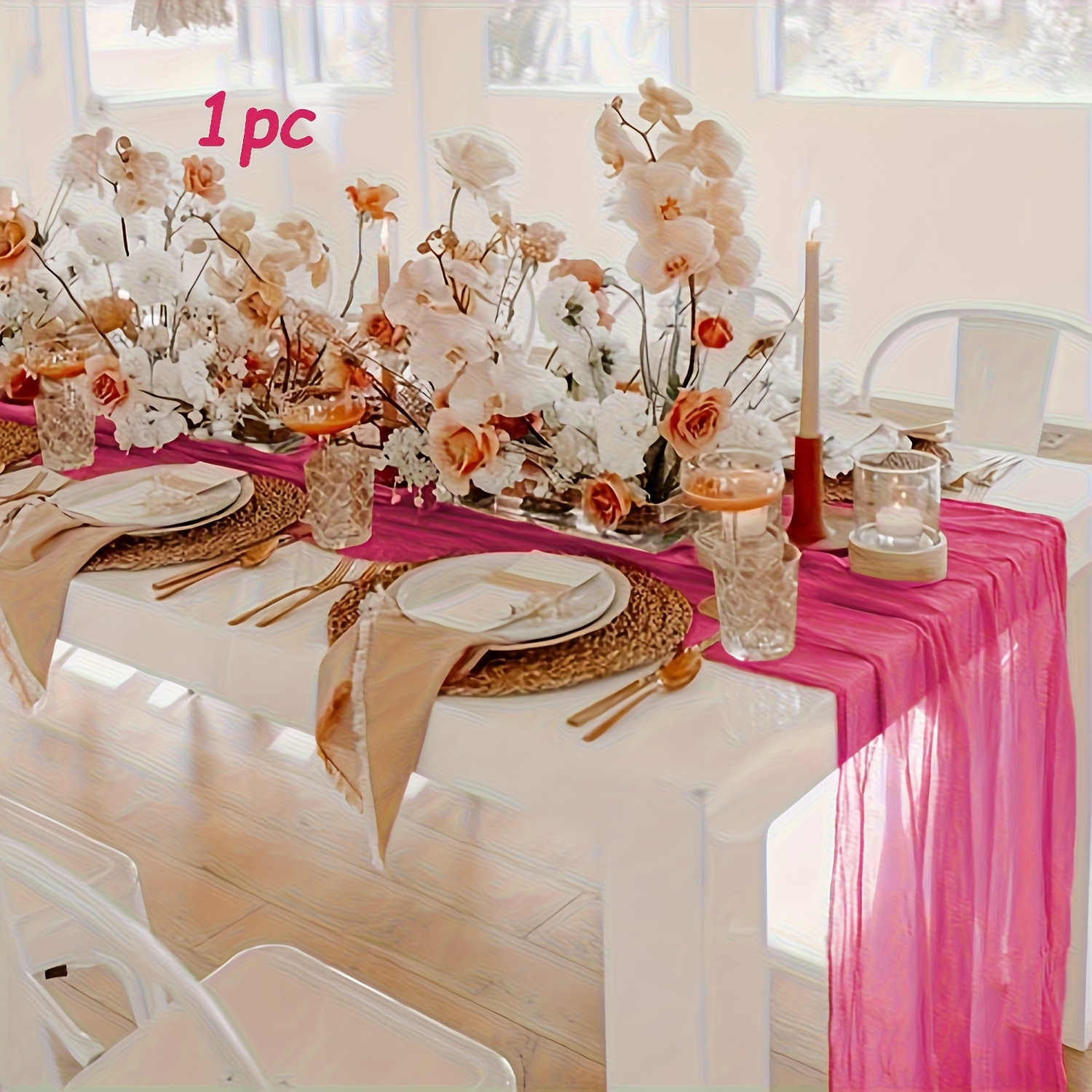 1pc, Pink Cheesecloth Table And Chair, Bohemian Tulle Romantic Table And Chair, Wedding Reception, Bridal Shower, Holiday, Thanksgiving, Halloween, Birthday Party, Table Decorations