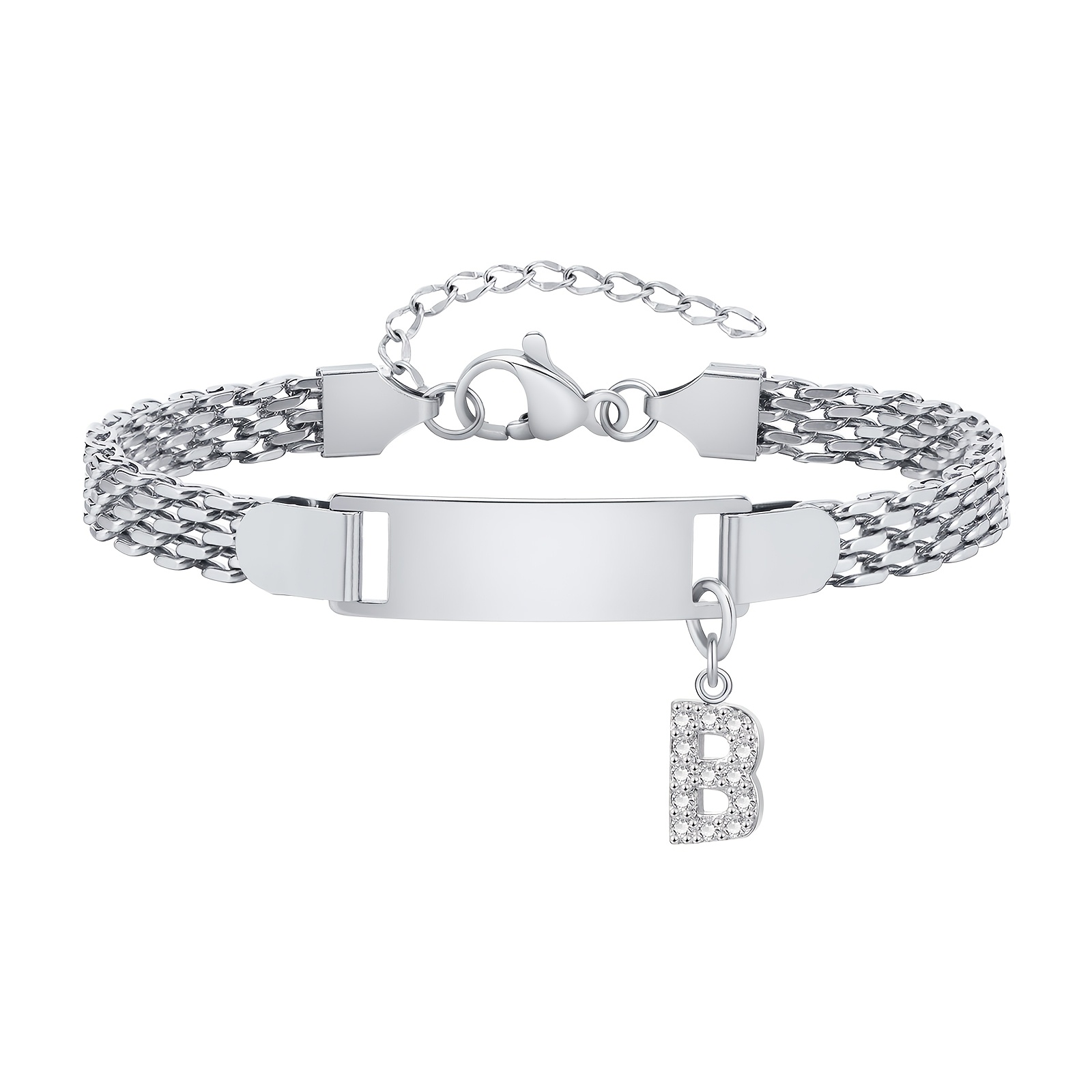 Personalized Engraved Name Bracelet with Synthetic Zirconia Charm