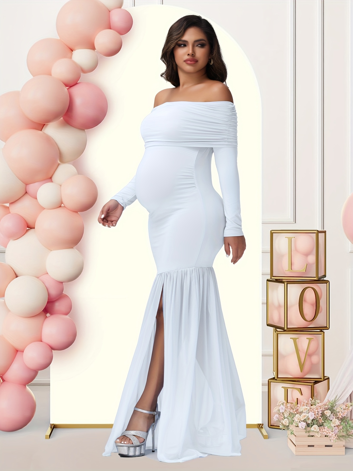 knee length dresses for ladies Fox Sexy V Neck Long Sleeve Yellow Mermaid Maternity Dress, Yellow / M
