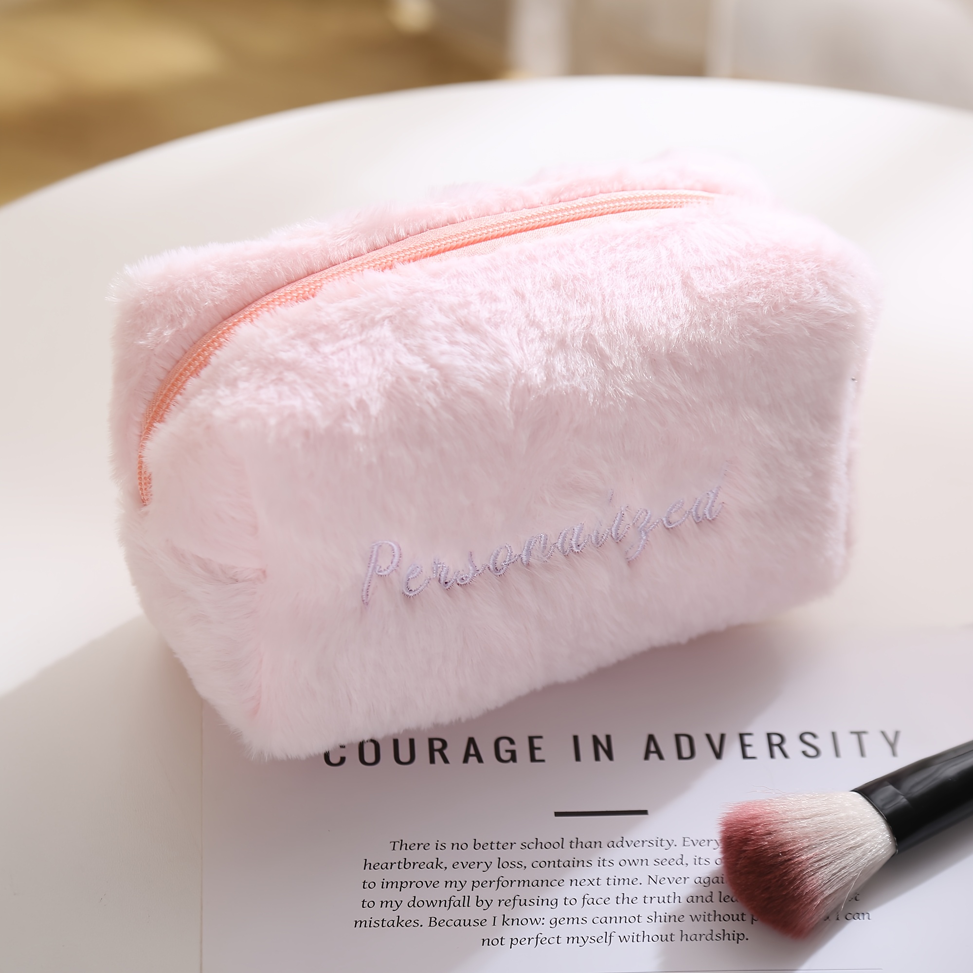 TEMU 1 Borsa per trucco in peluche, personalizzato, Adatta per regali di festa, regali di compleanno, regali per damigelle d'