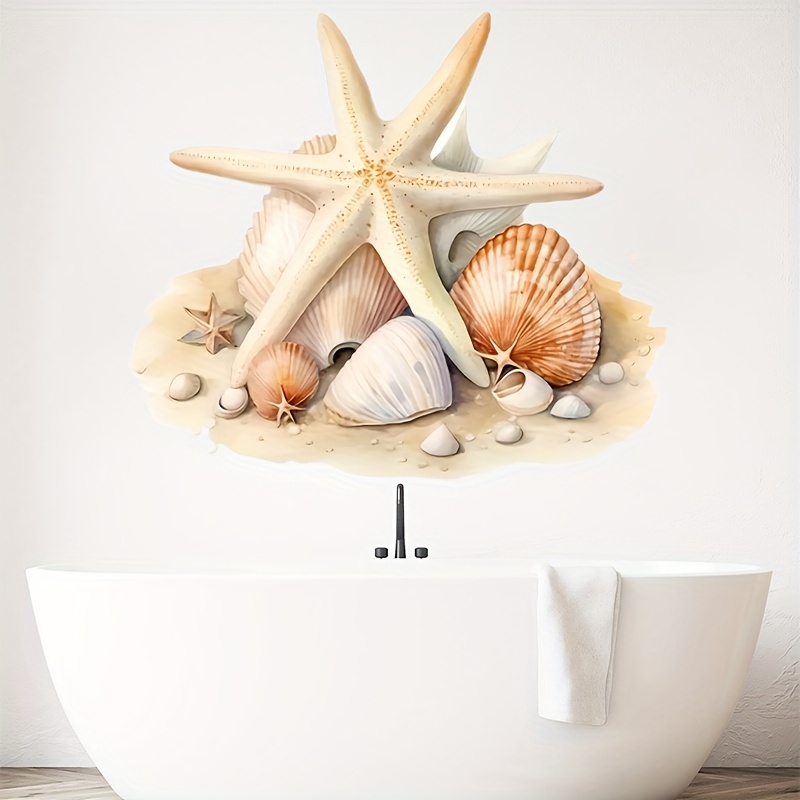 

Summer Beach Shell Starfish Stickers: Perfect For Home Decoration - Suitable For Toilet Seat, Tank, And Bathroom Walls - Add To Your Summer Atmosphere