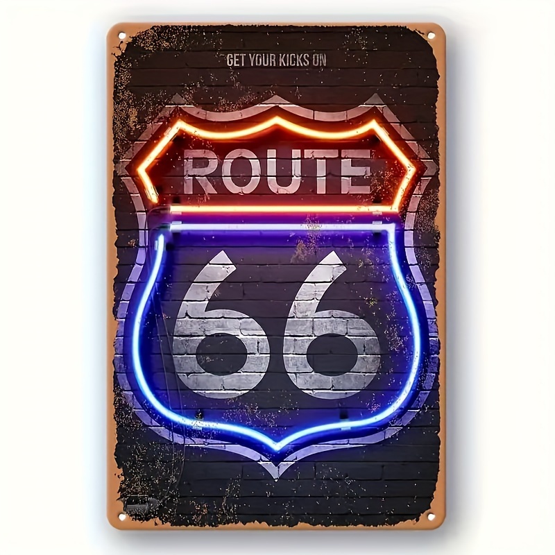 

1pc Route 66 Sign Wall Decor - Vintage Aluminum Metal Tin Sign For Bar, Cafe, Garage, Home - Pre-drilled Screw Holes, Rolled , English Text - Multipurpose Retro Decoration 12x8 Inch