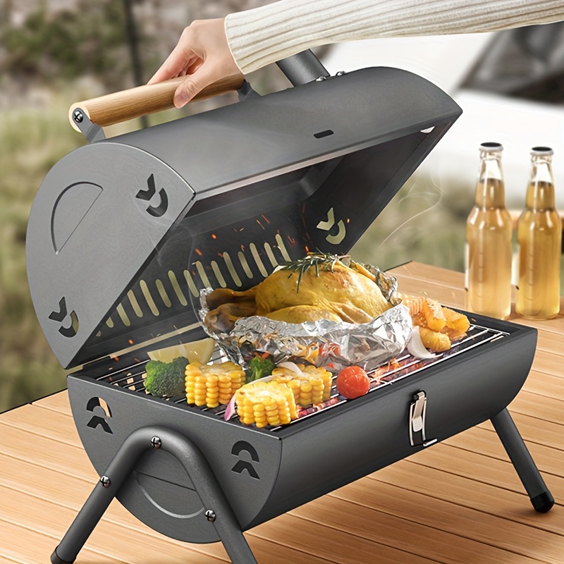 1pc Portable Charcoal Grill Smokeless Stainless Steel BBQ Grill With Vent And Handle Outdoor Indoor Barbecue Cooker For Camping Picnic