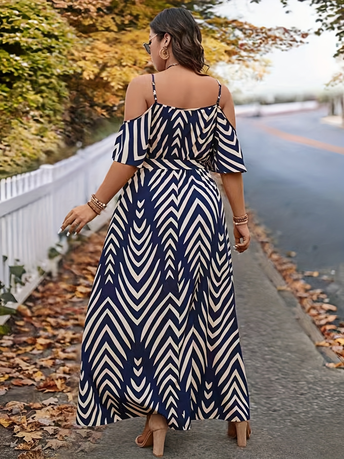 1902 Plus Size Off-Shoulder Peplum Dress - Elegant Navy & White Striped  Maxi Dress with High Slit * Summer, Casual to Formal Attire, Casual  Attire|Peplum *|Strapless Design