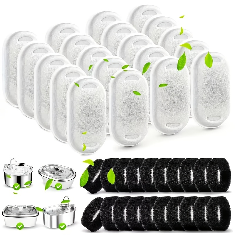32pcs cat water fountain filter set 16pcs filters 16pcs sponges compatible with 108 3 2l and 67oz 2l pet   easy design   suitable for automatic   water dispensers without battery