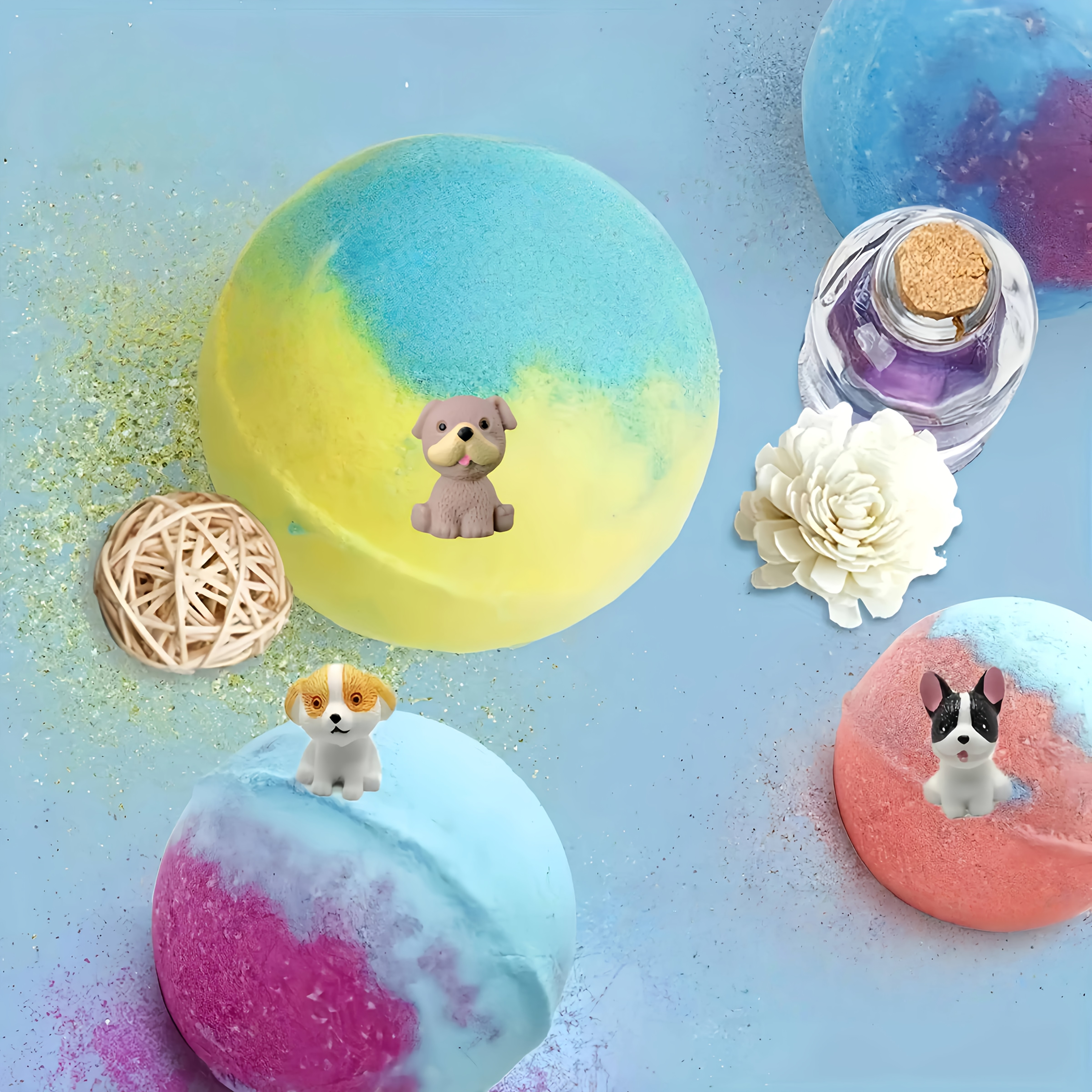 Random Bath Bomb Gift Bag with Surprise Puppy Inside, 4/6pcs