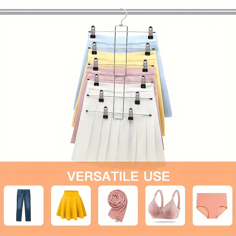 1pc multifunctional folding hanger 6 tier with clip pants rack skirt rack home   space saving clothes pants organizer details 5