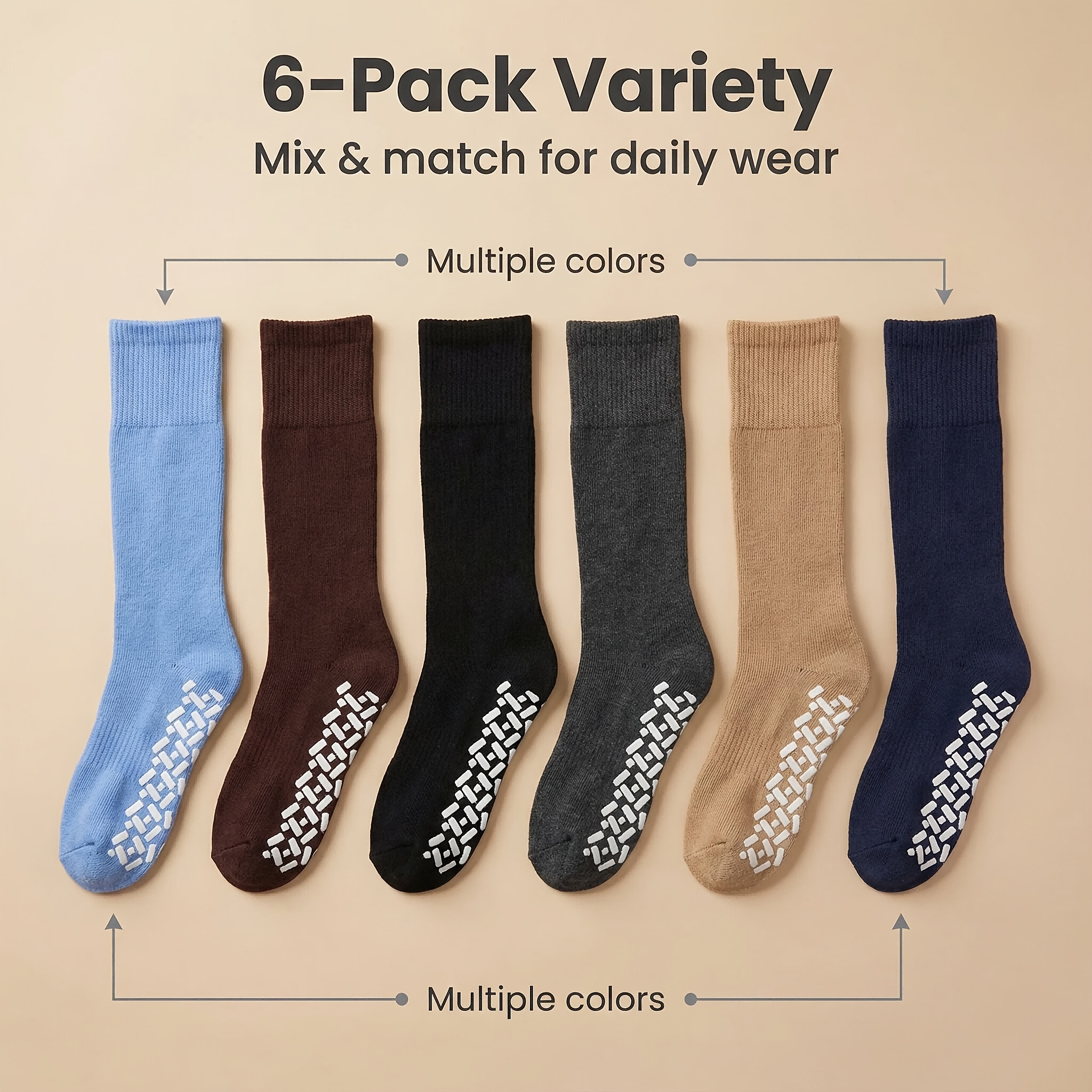 TEMU 6 Pairs Non-slip Pilates Socks For With Grips, Grippy Ankle Socks For Yoga, Barre, Gym, Dance, Home, Barefoot Size10-13
