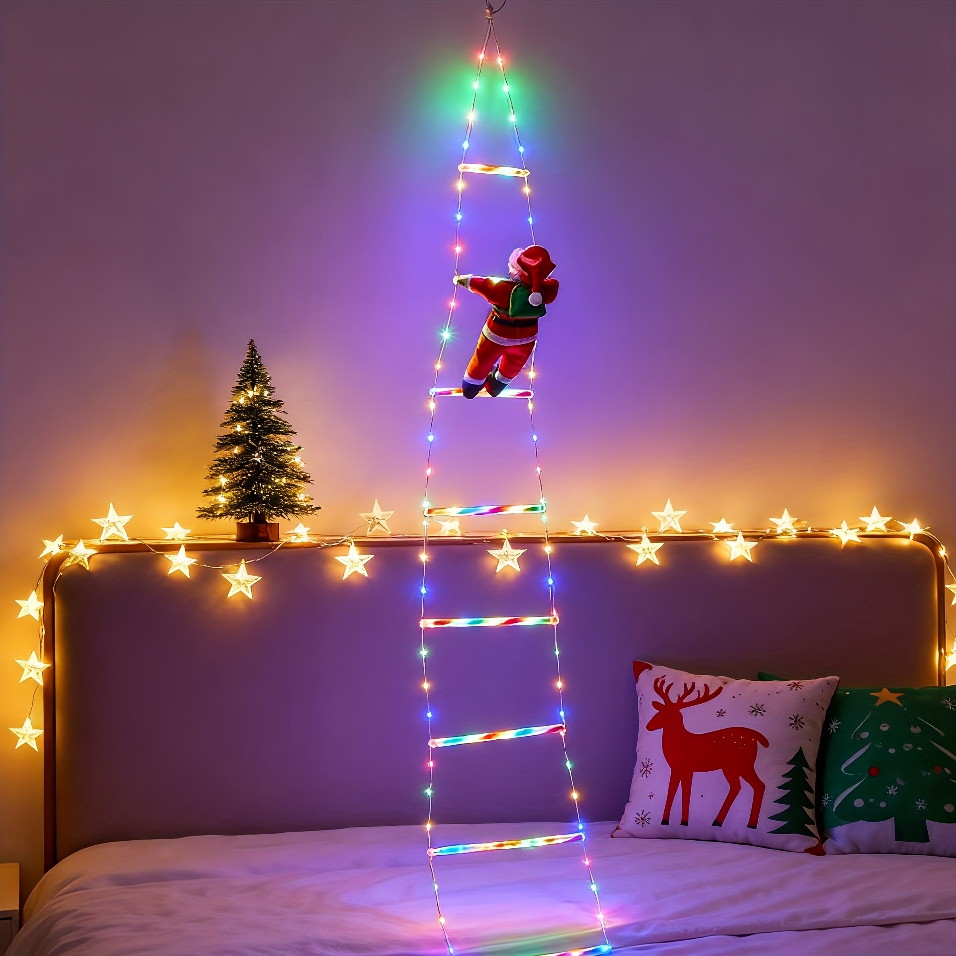 2026 Nieuwe Warm Wit/Kleurrijke Kerstman USB Ladder Verlichting - Afbeelding 8