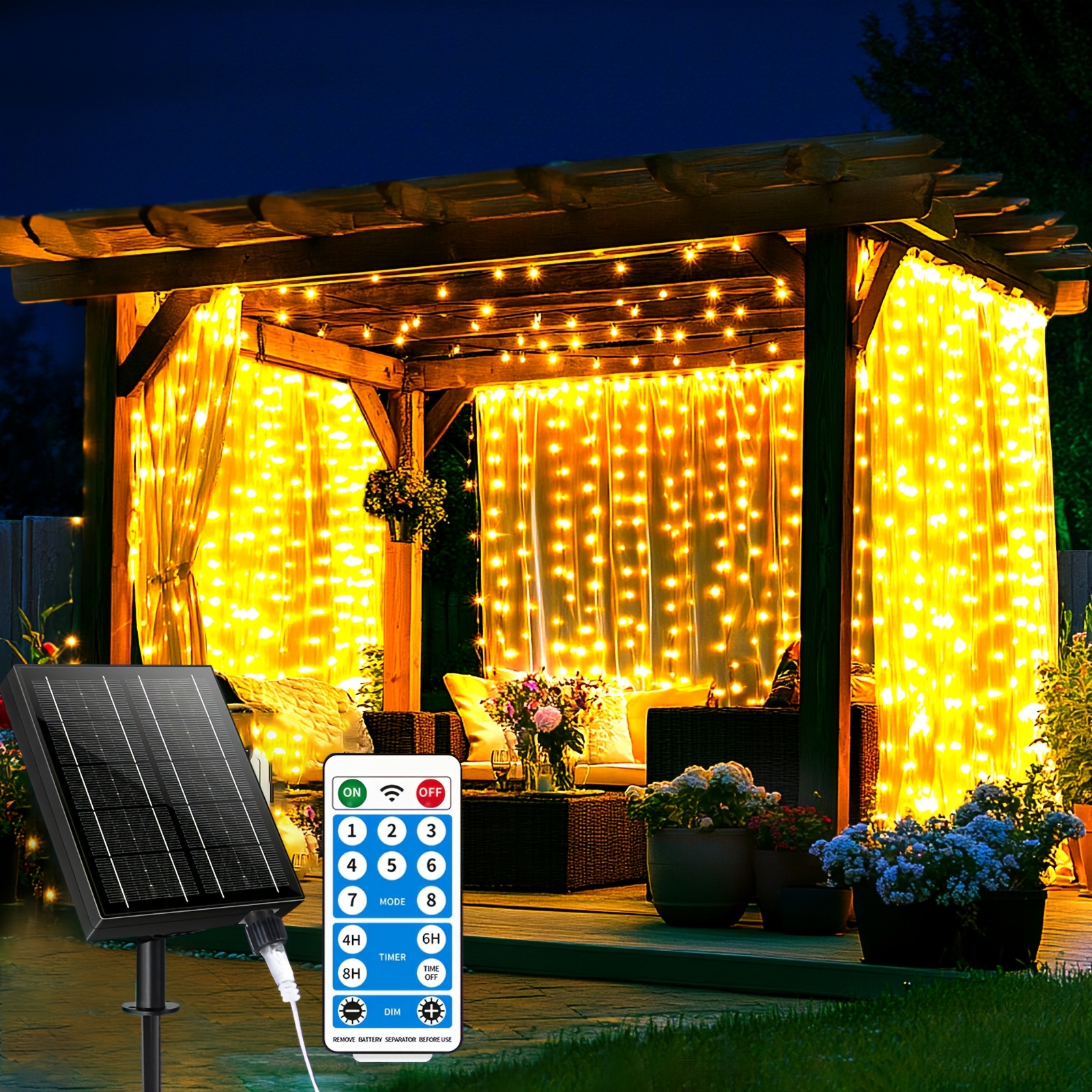 0 Bill Solar Curtain Lights With 330 Leds, Outdoor Solar Waterfall Lights Featuring 8 , Usb Rechargeable, Remote-controlled Hanging Flash Curtain Fairy Lights, Ideal For , , And Garden Backgrounds