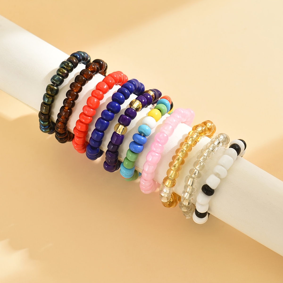 10pcs Boho Style Colorful Beaded Stretch Rings Set