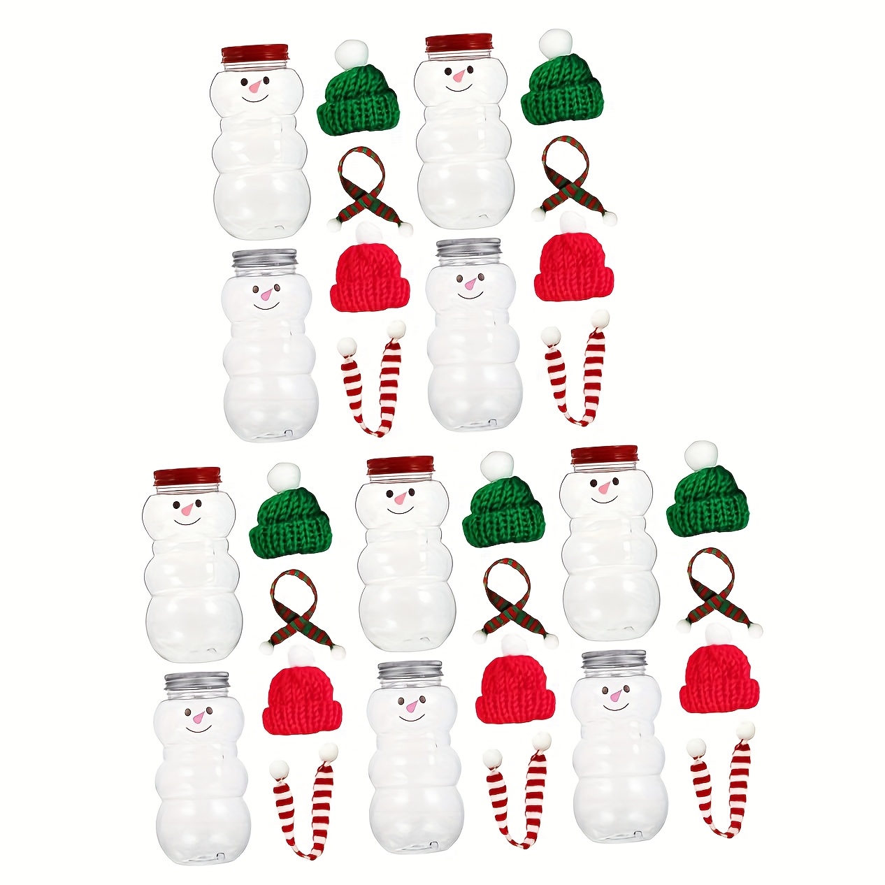 TEMU Christmas Juice Bottle Candy Jar 6/10 Set Snowman Shaped Water Bottle With Scarf Reusable Plastic Drink Bottle Container Milk Bottle Transparent