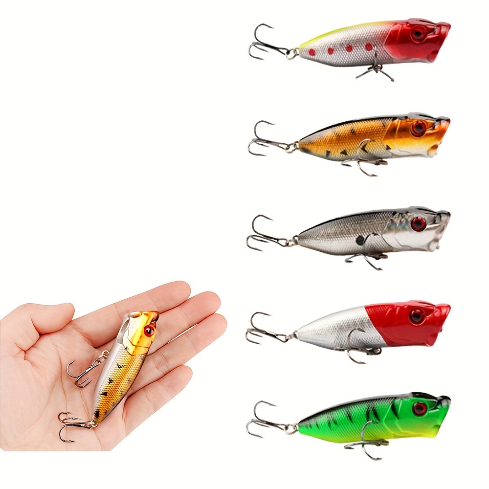 5pcs Floating Fishing Lure, Big Mouth Popper, Topwater Plastic Hard Bait  With Treble Hook