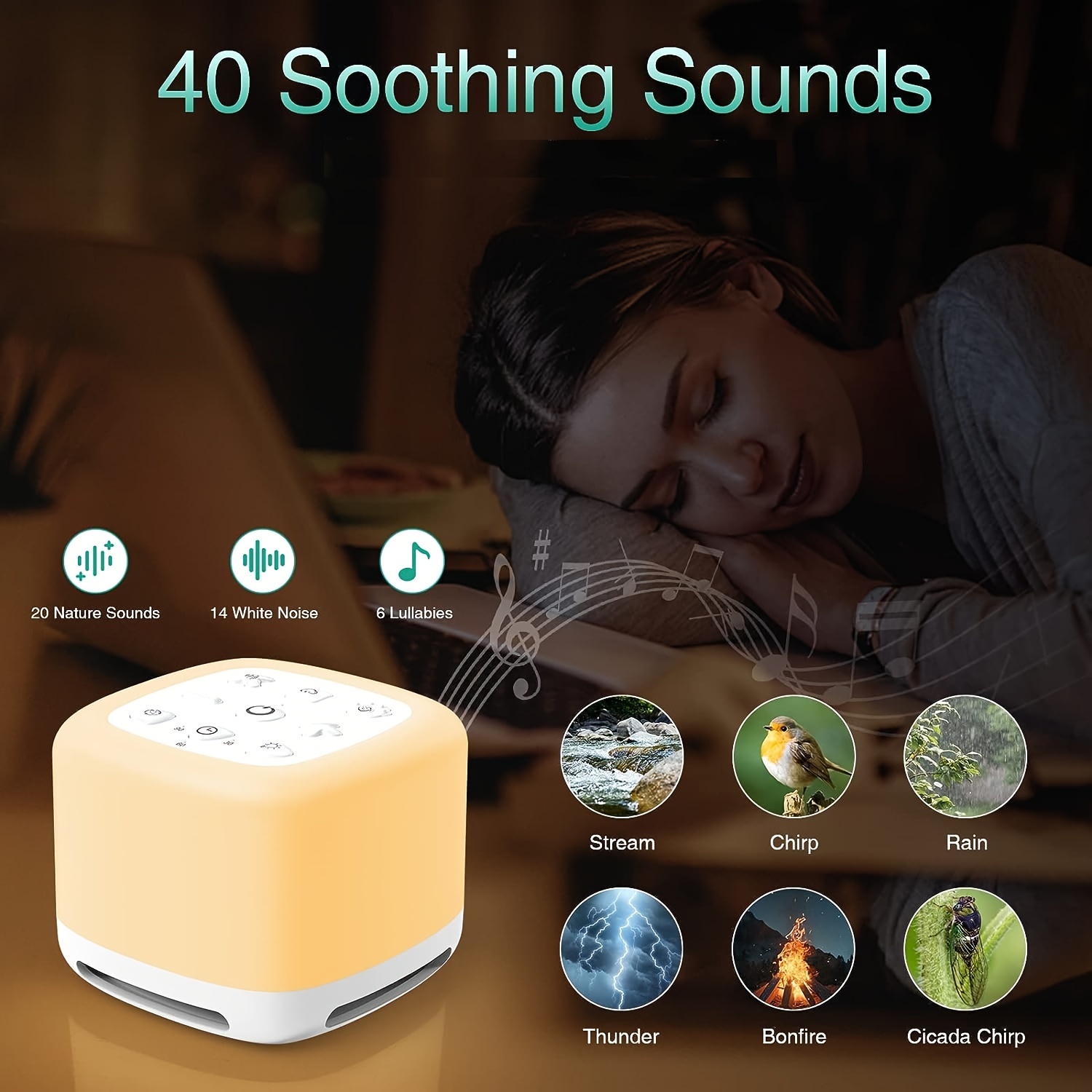 rechargeable portable sleep sound machine   night light wireless speaker 40   white noise sound machine details 2