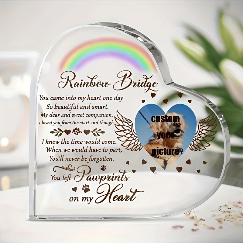 

Custom Heart-shaped Acrylic Photo Plaque 3.93x3.93" - Personalized For Living Room, Classroom Decor & Pet Loss Sympathy Gift