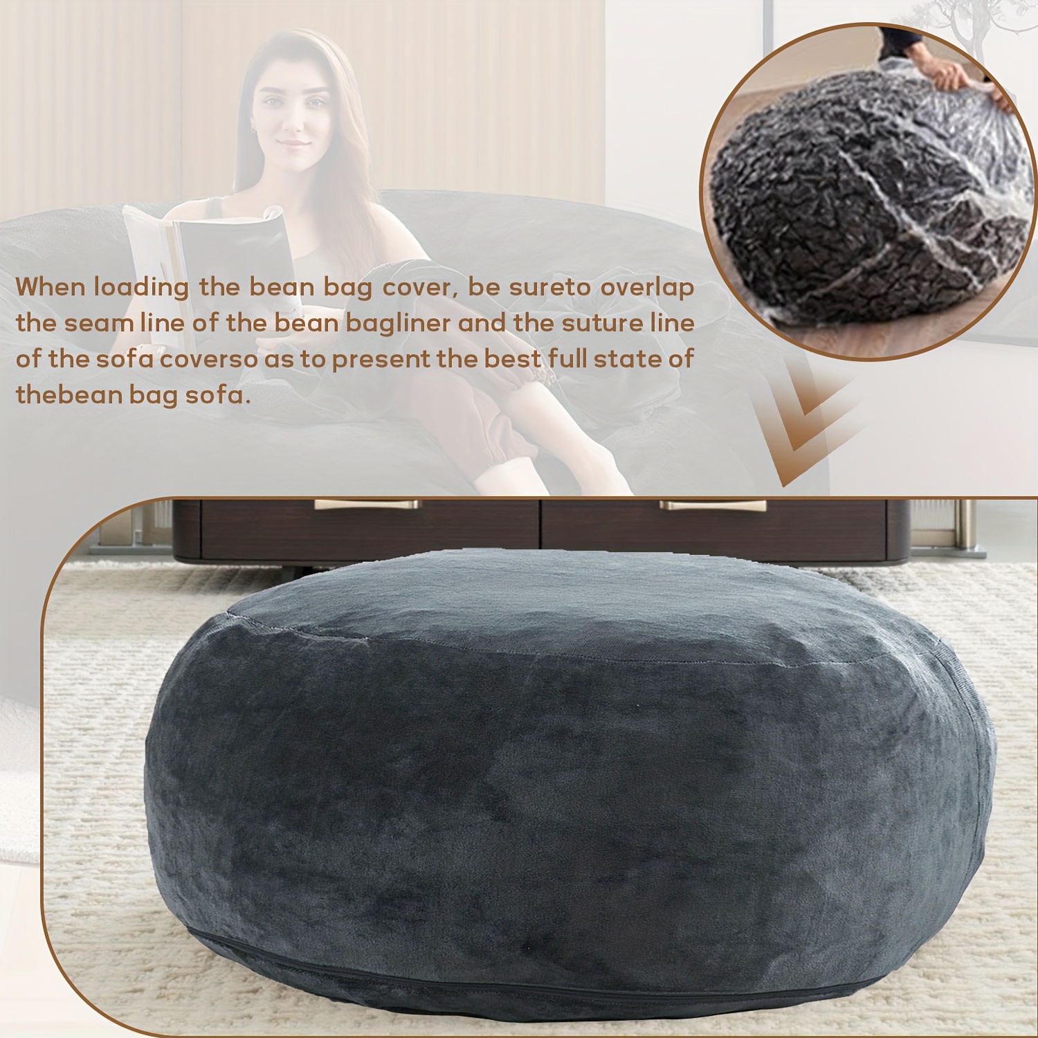 Large 4ft/5ft/6ft Bean Bag Chair Compatible for Adults - Oversized Sofa Bed Lounger with Memory Foam & Micro Velvet Cover, Soft Foam-Filled Furniture, Multi-Color Options (No Assembly) for Living Room, Bedroom - Ideal for Adults &
