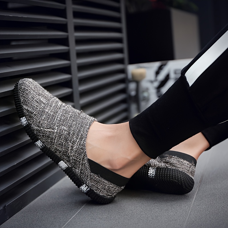 Men'S Vintage Canvas Slip-On Shoes - Casual White Espadrille with Black Sole, Round Toe, Low-Top Design for Spring & Summer, Hiking & Outdoor, Daily Wear, Casual Attire | Lowtop Shoes | Fabric Upper