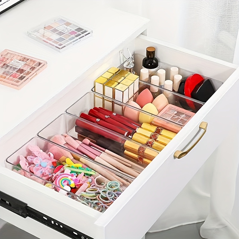 4pcs Cosmetic Organizer Set Clear Drawer Storage Box Desktop