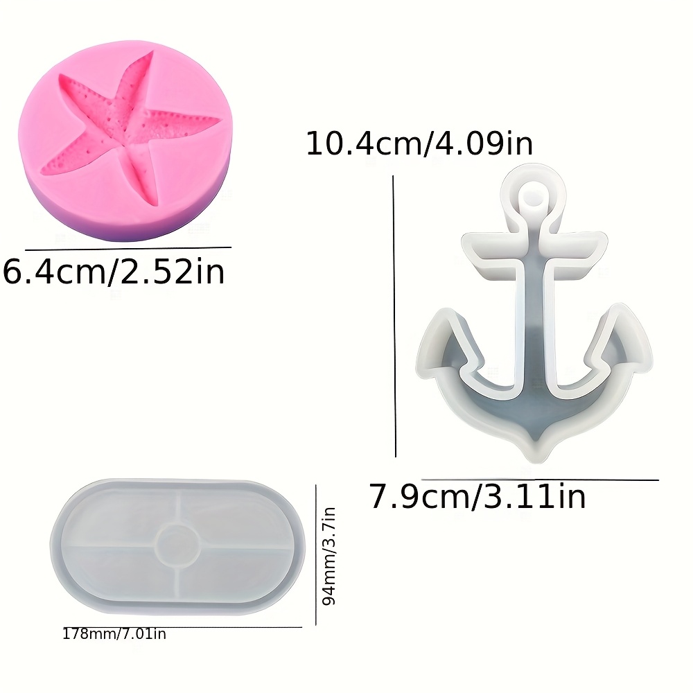 E-shop Harzgussformen 3er-Set Meeresdekor Teller Schiff Anker Seestern Tablett Geschenkset Heimdekoration für Schreibtischatmosphäre Harz Gips