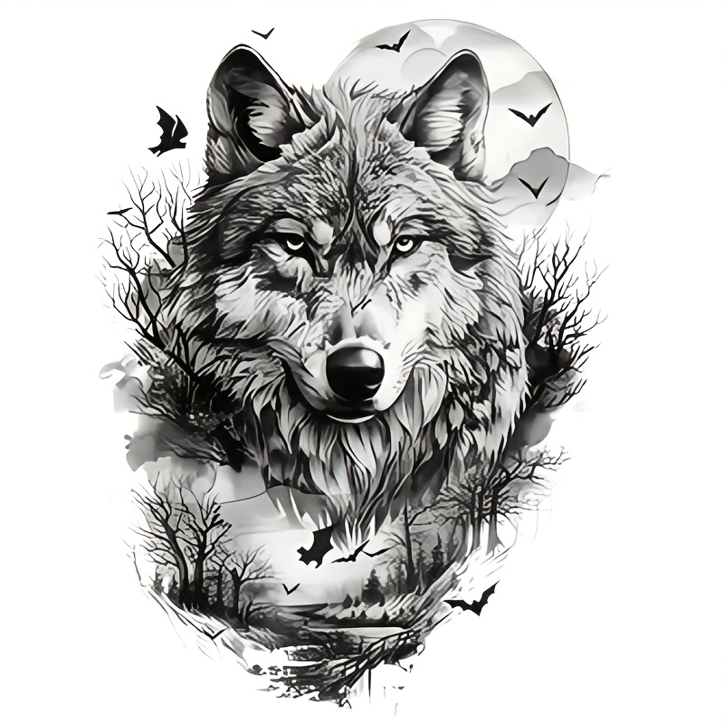   wolf and bat vinyl decal scratch resistant pvc sticker for cars trucks laptops walls motorcycles helmets fridge water bottles intricate forest design with   and bats 0