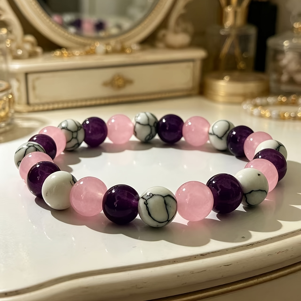 Natural Turquoise & Agate Bracelet, Multicolor Beads for Women