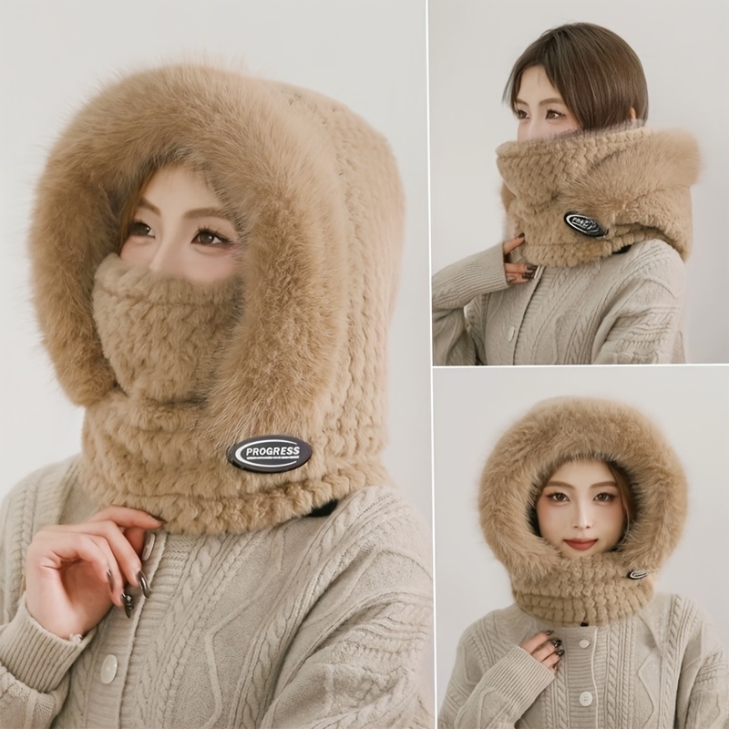 Winter Women's Hat, Neck, Integrated Ear-protecting Cap, Cold-proof, Warm, Thickened, Pullover Cap, Suitable For Winter Outdoor Leisure And Cycling Wear.