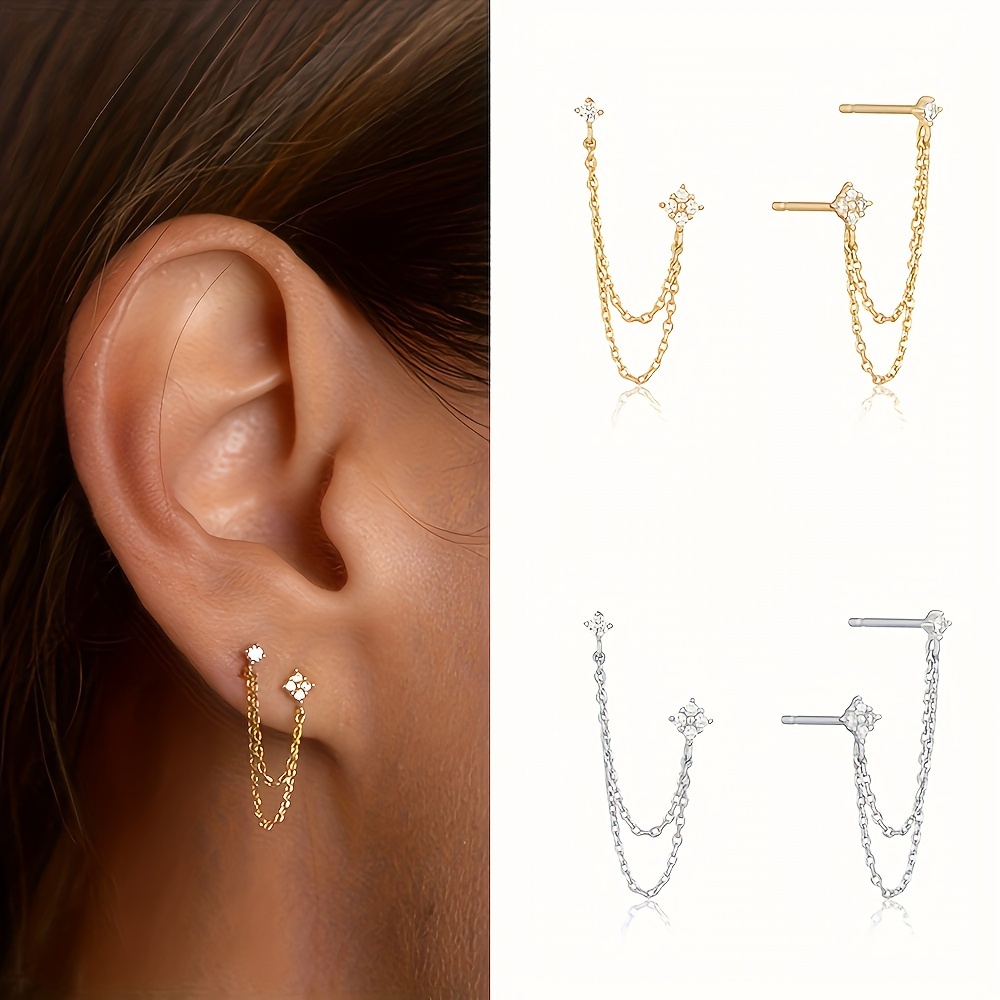 

A Of Stylish For Women Creative Double-pierced Embedded Synthetic Zirconia , Suitable For Casual Parties, Jewelry Accessories For Women.