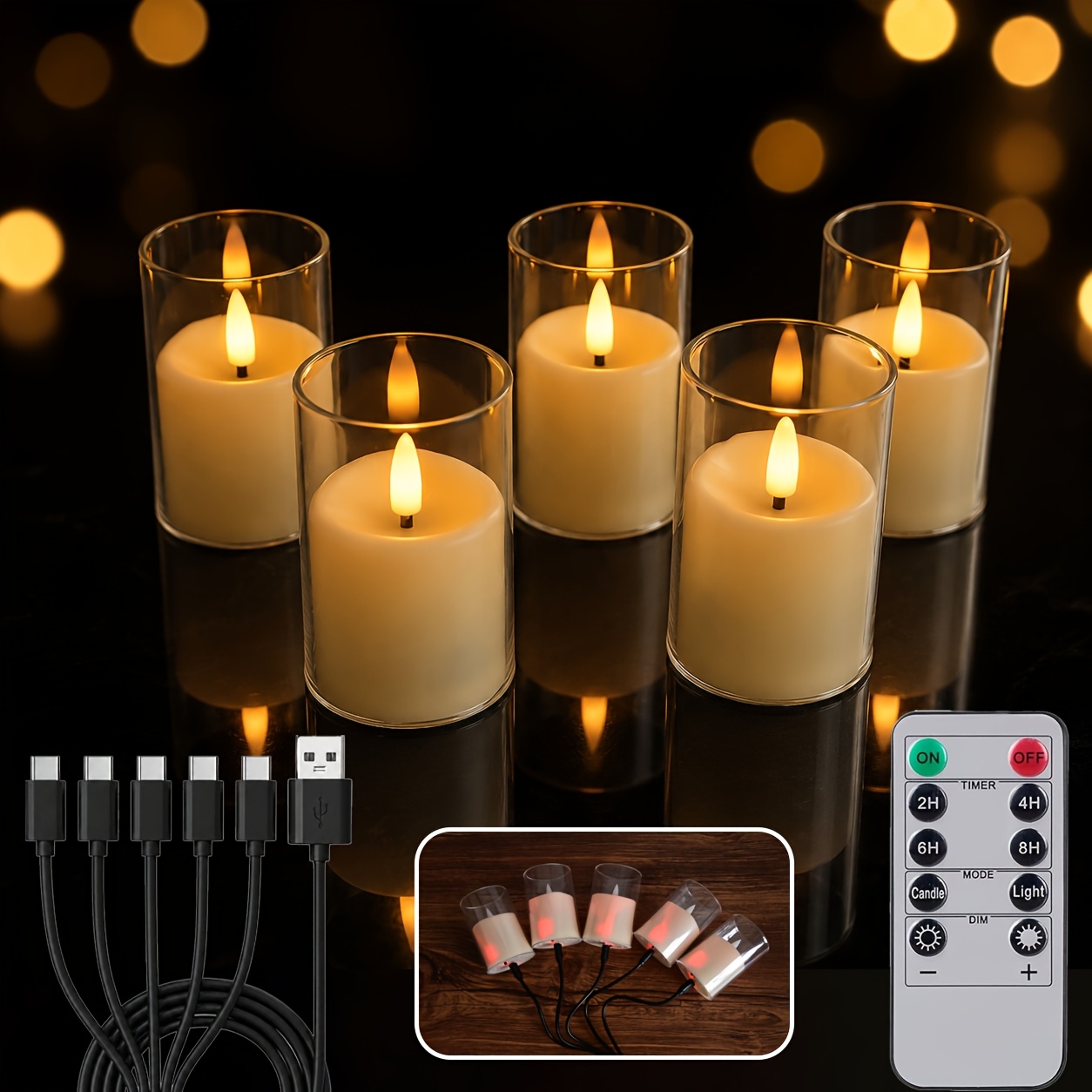 Image of Rechargeable Flameless Led Candles With Timer Remote, Electric Fake Flickering Votive Candles For Halloween Home Window Fireplace Christmas Wedding Table Centerpiece Holiday Decor